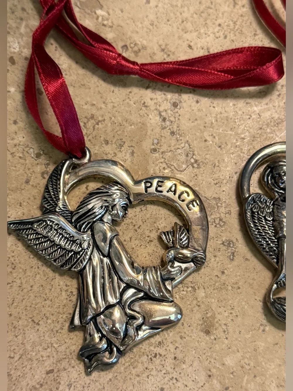Vintage Gorham Silver Plated Angel Heart Ornaments - Set of 2 (Peace & Love)